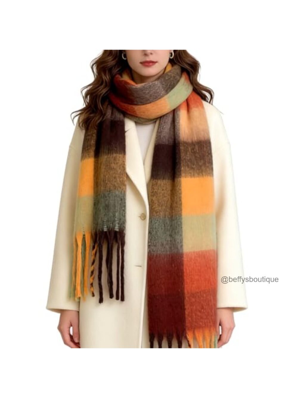 Chunky Plaid Blanket Scarf Shawl Wrap Tassel Women Winter